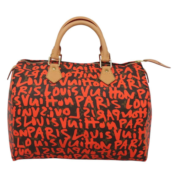 LOUIS VUITTON Monogram Graffiti Speedy 30 Hand Bag Orange M93705 Auth BD1094AM