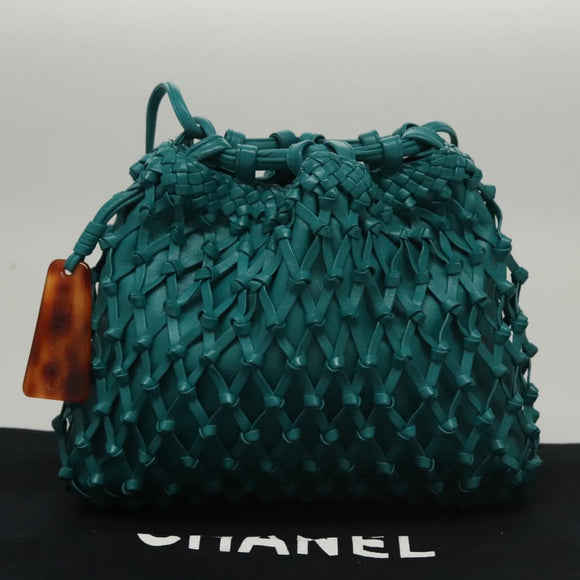 CHANEL Shoulder Bag Leather Turquoise Blue CC Auth BD1096AM