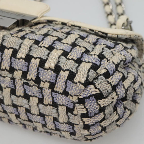 CHANEL Chain Shoulder Bag Tweed Blue CC Auth BD1099V