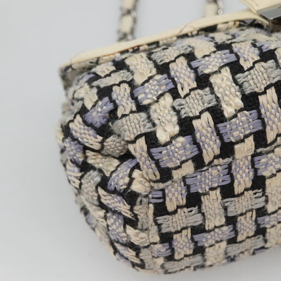 CHANEL Chain Shoulder Bag Tweed Blue CC Auth BD1099V