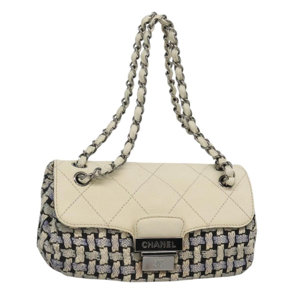 CHANEL Chain Shoulder Bag Tweed Blue CC Auth BD1099V