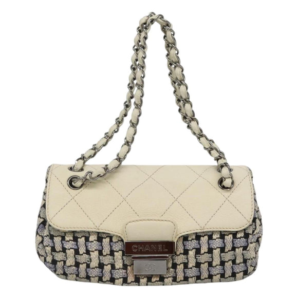 CHANEL Chain Shoulder Bag Tweed Blue CC Auth BD1099V