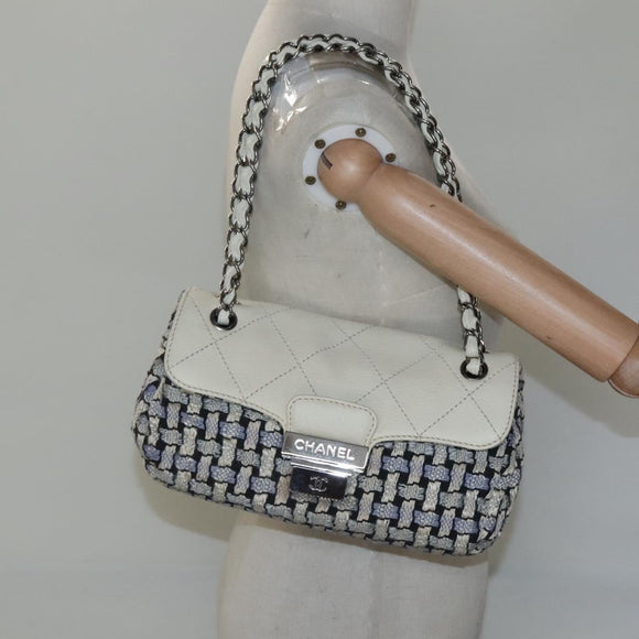CHANEL Chain Shoulder Bag Tweed Blue CC Auth BD1099V
