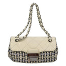 CHANEL Chain Shoulder Bag Tweed Blue CC Auth BD1099V-13
