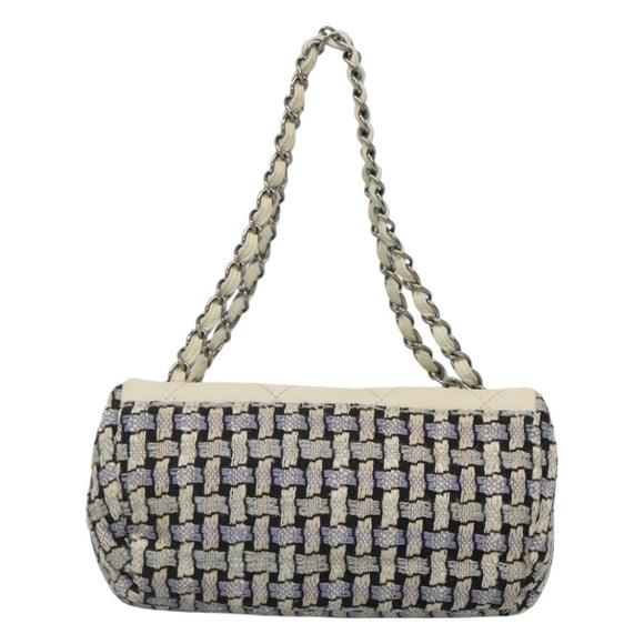 CHANEL Chain Shoulder Bag Tweed Blue CC Auth BD1099V