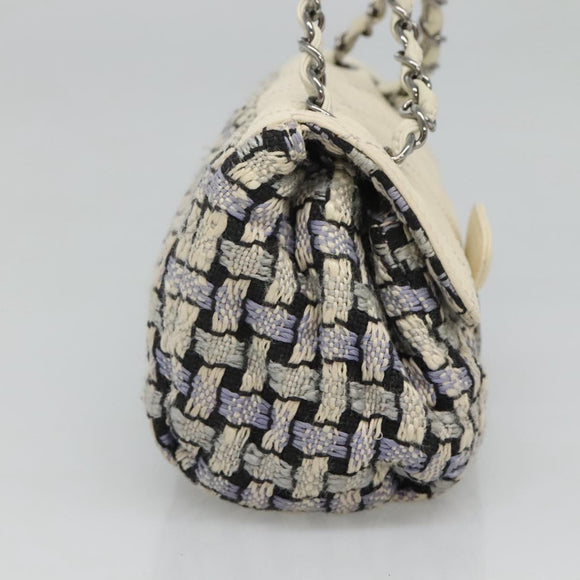 CHANEL Chain Shoulder Bag Tweed Blue CC Auth BD1099V
