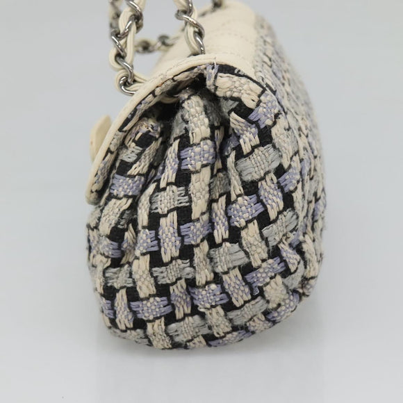 CHANEL Chain Shoulder Bag Tweed Blue CC Auth BD1099V