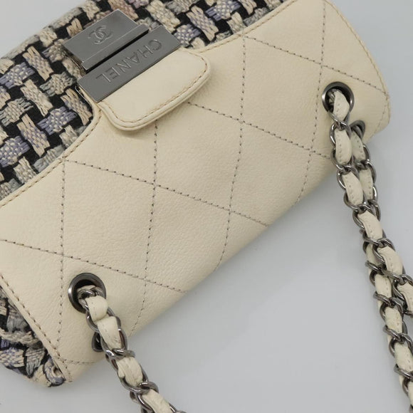 CHANEL Chain Shoulder Bag Tweed Blue CC Auth BD1099V