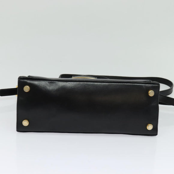 Salvatore Ferragamo Hand Bag Leather 2way Black Gold Auth BD1103
