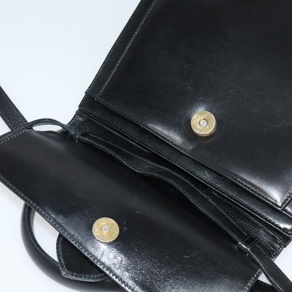 Salvatore Ferragamo Hand Bag Leather 2way Black Gold Auth BD1103