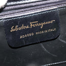 Salvatore Ferragamo Hand Bag Leather 2way Black Gold Auth BD1103-12