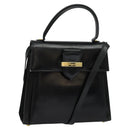Salvatore Ferragamo Hand Bag Leather 2way Black Gold Auth BD1103-1