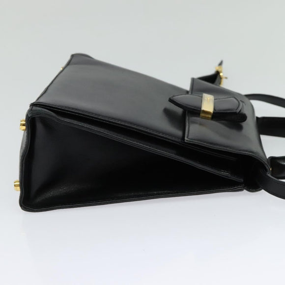 Salvatore Ferragamo Hand Bag Leather 2way Black Gold Auth BD1103