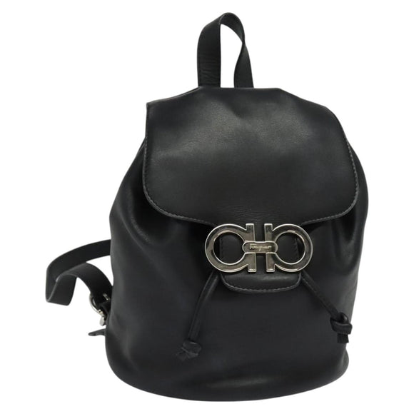 Salvatore Ferragamo Gancini Backpack Leather Black Silver Auth BD1104
