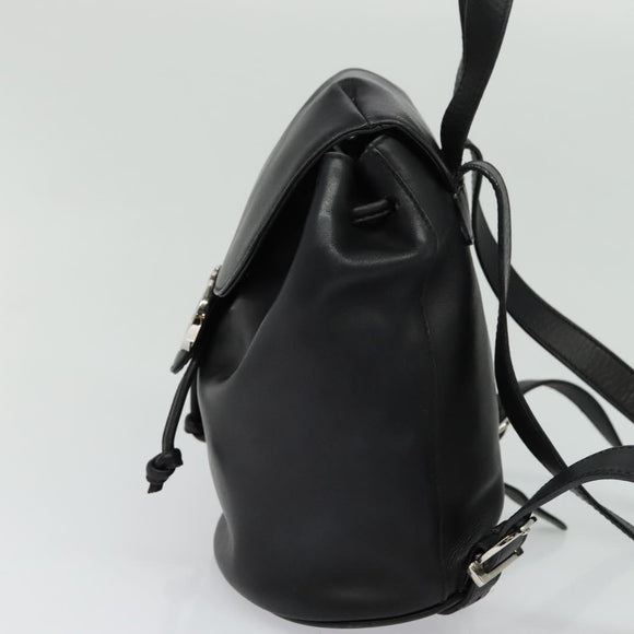 Salvatore Ferragamo Gancini Backpack Leather Black Silver Auth BD1104
