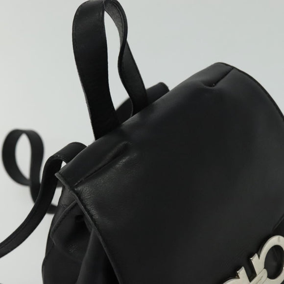Salvatore Ferragamo Gancini Backpack Leather Black Silver Auth BD1104
