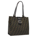 FENDI Zucca Canvas Mamma Baguette Tote Bag Black Brown Silver Auth BD1155-1