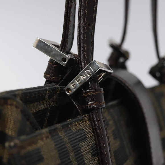 FENDI Zucca Canvas Mamma Baguette Tote Bag Black Brown Silver Auth BD1155