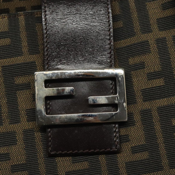 FENDI Zucca Canvas Mamma Baguette Tote Bag Black Brown Silver Auth BD1155