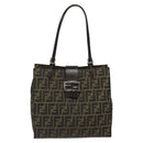 FENDI Zucca Canvas Mamma Baguette Tote Bag Black Brown Silver Auth BD1155-13