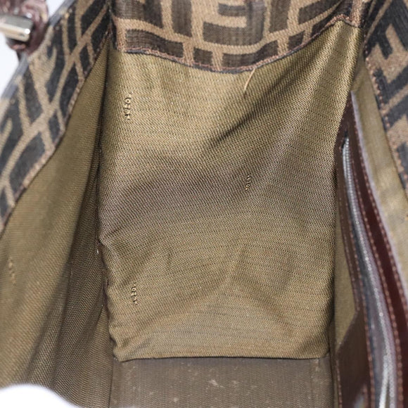 FENDI Zucca Canvas Mamma Baguette Tote Bag Black Brown Silver Auth BD1155