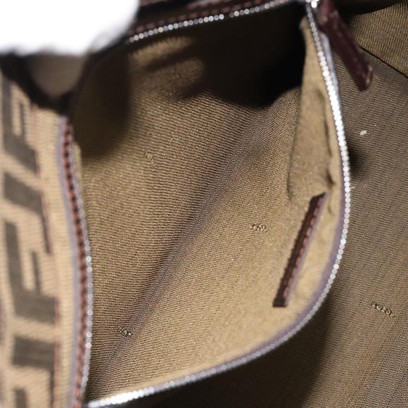 FENDI Zucca Canvas Mamma Baguette Tote Bag Black Brown Silver Auth BD1155