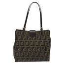FENDI Zucca Canvas Mamma Baguette Tote Bag Black Brown Silver Auth BD1155-2
