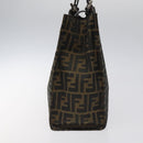 FENDI Zucca Canvas Mamma Baguette Tote Bag Black Brown Silver Auth BD1155-4
