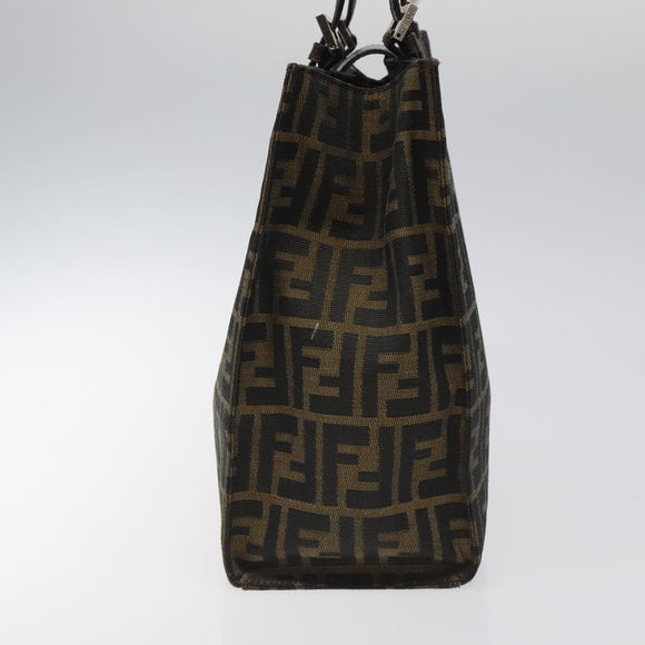 FENDI Zucca Canvas Mamma Baguette Tote Bag Black Brown Silver Auth BD1155