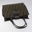 FENDI Zucca Canvas Mamma Baguette Tote Bag Black Brown Silver Auth BD1155-6