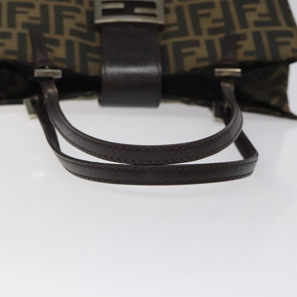 FENDI Zucca Canvas Mamma Baguette Tote Bag Black Brown Silver Auth BD1155