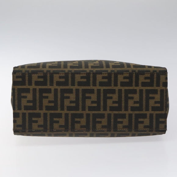FENDI Zucca Canvas Mamma Baguette Tote Bag Black Brown Silver Auth BD1155