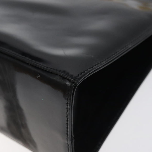 Salvatore Ferragamo Gancini Chain Shoulder Bag Enamel Black Gold Auth BD1170