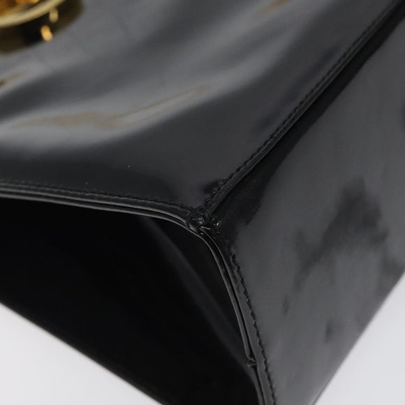 Salvatore Ferragamo Gancini Chain Shoulder Bag Enamel Black Gold Auth BD1170