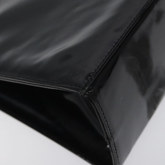 Salvatore Ferragamo Gancini Chain Shoulder Bag Enamel Black Gold Auth BD1170