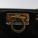 Salvatore Ferragamo Gancini Chain Shoulder Bag Enamel Black Gold Auth BD1170-14