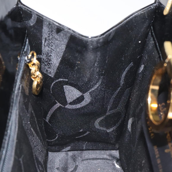 Salvatore Ferragamo Gancini Chain Shoulder Bag Enamel Black Gold Auth BD1170