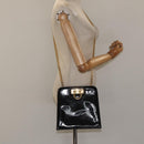 Salvatore Ferragamo Gancini Chain Shoulder Bag Enamel Black Gold Auth BD1170-20