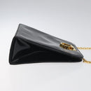 Salvatore Ferragamo Gancini Chain Shoulder Bag Enamel Black Gold Auth BD1170-4