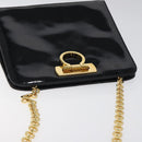 Salvatore Ferragamo Gancini Chain Shoulder Bag Enamel Black Gold Auth BD1170-6