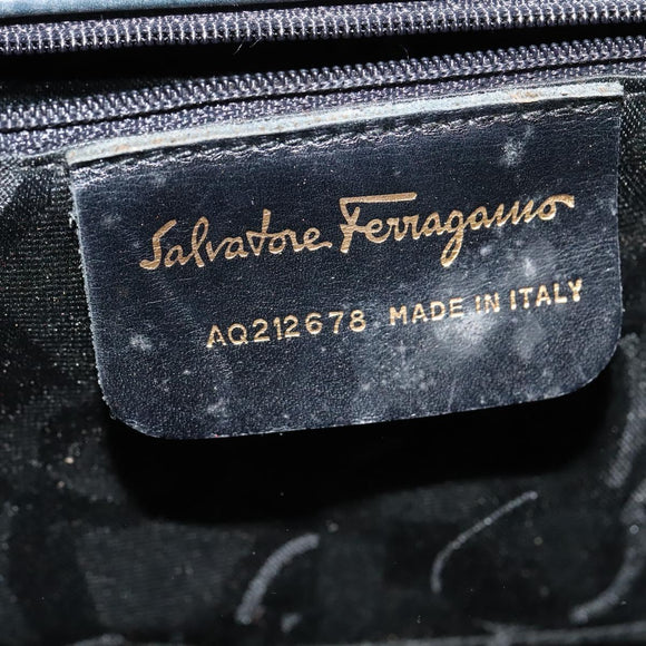 Salvatore Ferragamo Gancini Hand Bag Leather 2way Navy Gold Auth BD1171