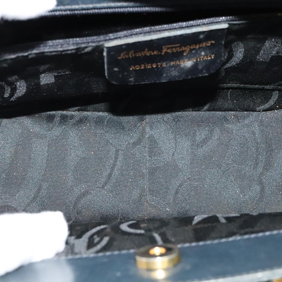 Salvatore Ferragamo Gancini Hand Bag Leather 2way Navy Gold Auth BD1171