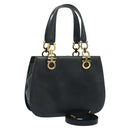 Salvatore Ferragamo Gancini Hand Bag Leather 2way Navy Gold Auth BD1171-1