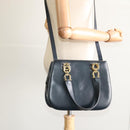 Salvatore Ferragamo Gancini Hand Bag Leather 2way Navy Gold Auth BD1171-20