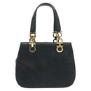 Salvatore Ferragamo Gancini Hand Bag Leather 2way Navy Gold Auth BD1171-13