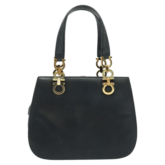 Salvatore Ferragamo Gancini Hand Bag Leather 2way Navy Gold Auth BD1171