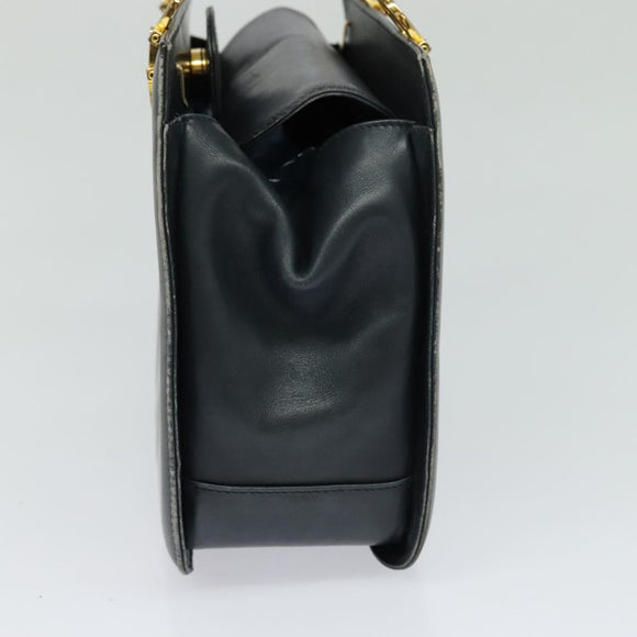 Salvatore Ferragamo Gancini Hand Bag Leather 2way Navy Gold Auth BD1171