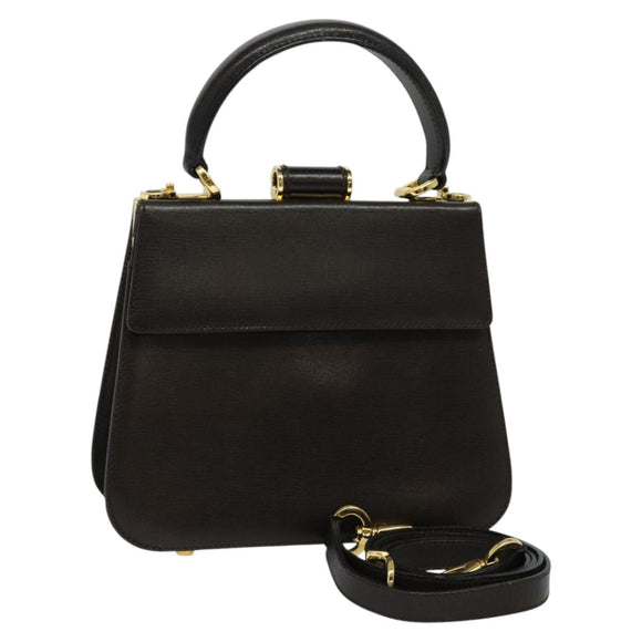Salvatore Ferragamo Hand Bag Leather 2way Brown Gold Auth BD1172