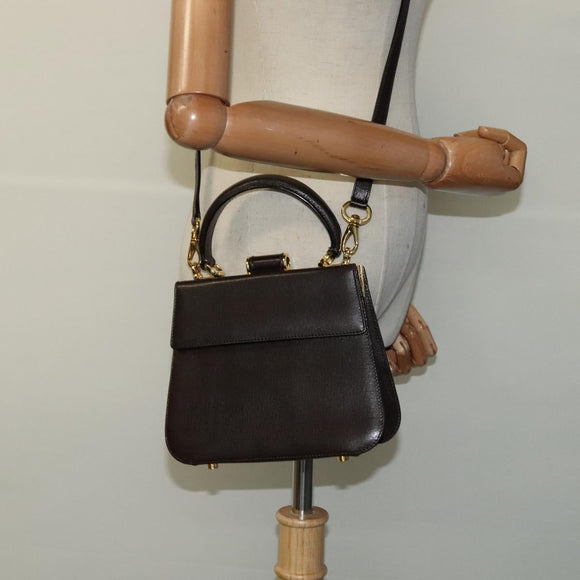 Salvatore Ferragamo Hand Bag Leather 2way Brown Gold Auth BD1172