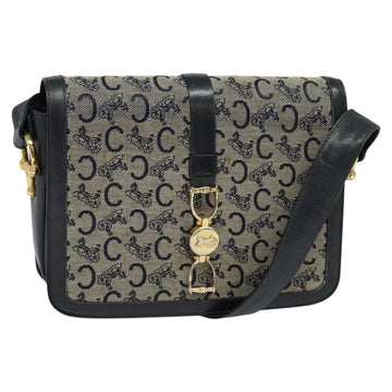 CELINE C Sulky Shoulder Bag Canvas Navy Gold Auth BD1174